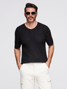 Ombre Clothing Moška pletena majica z gumbi ob izrezu - črna