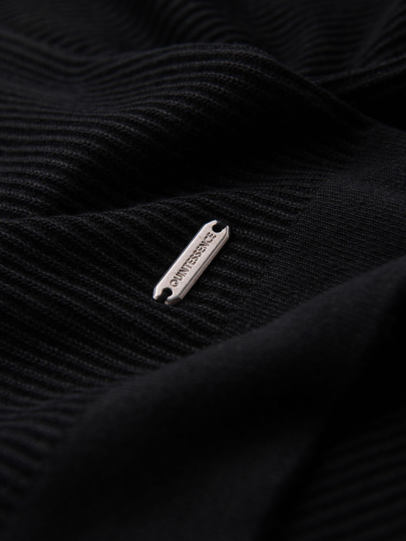 Ombre Clothing Moška pletena majica z gumbi ob izrezu - črna