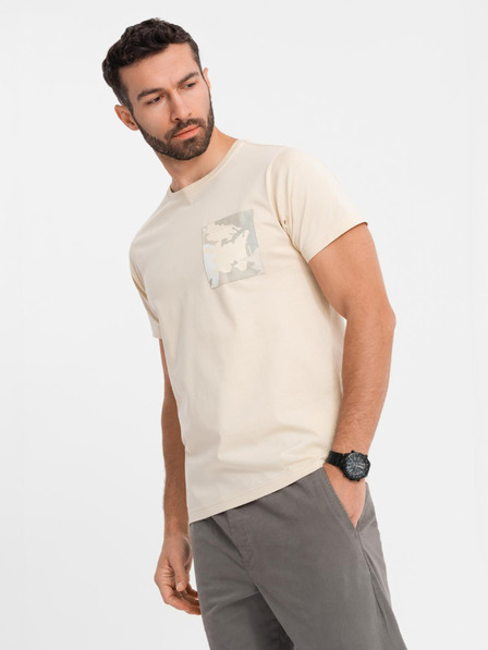 Ombre Clothing Moška bombažna majica s potiskom žepa - turkizna