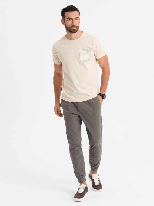 Ombre Clothing Moška bombažna majica s potiskom žepa - turkizna