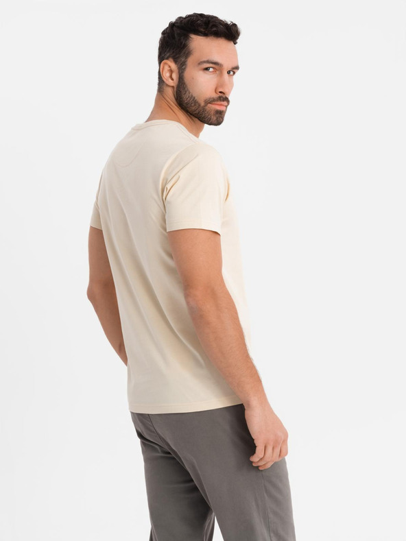 Ombre Clothing Moška bombažna majica s potiskom žepa - turkizna