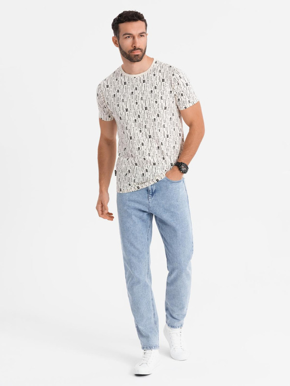 Ombre Clothing Bombažno majico s tiskom in okroglim izrezom - kremno