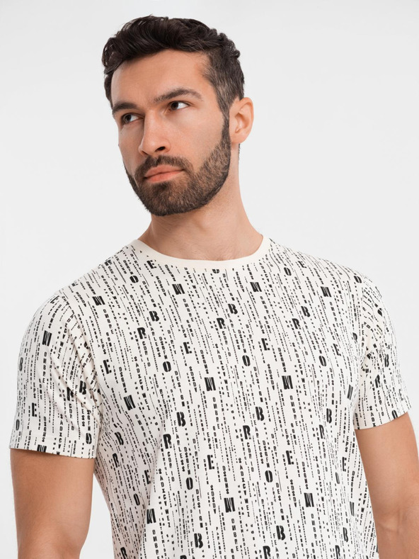 Ombre Clothing Bombažno majico s tiskom in okroglim izrezom - kremno