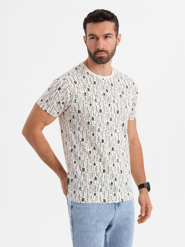 Ombre Clothing Bombažno majico s tiskom in okroglim izrezom - kremno