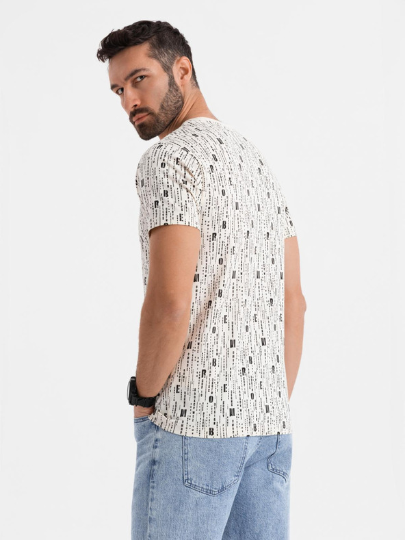 Ombre Clothing Bombažno majico s tiskom in okroglim izrezom - kremno