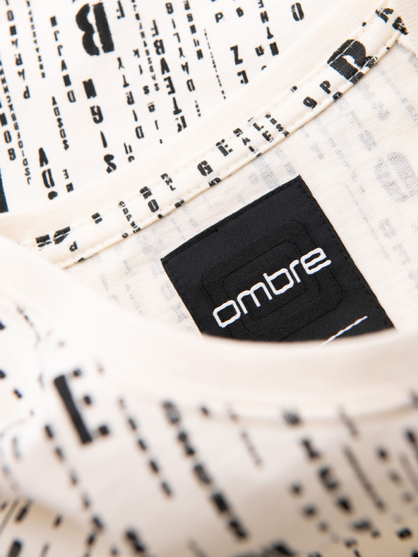 Ombre Clothing Bombažno majico s tiskom in okroglim izrezom - kremno