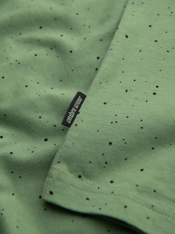Ombre Clothing Moško bombažno majico s tiskom in okroglim izrezom - zeleno