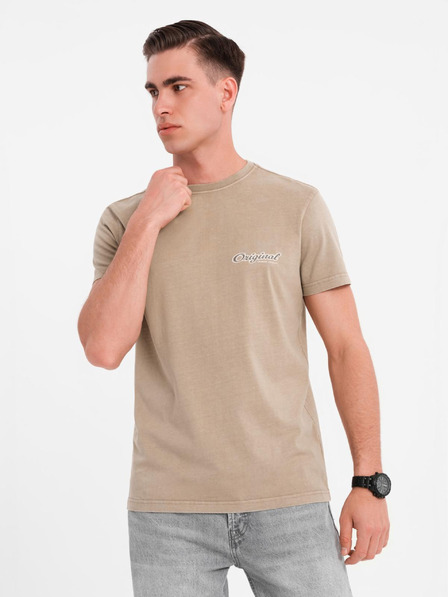 Ombre Clothing Bombažno majico s tiskom na prsih in hrbtu - temno bež