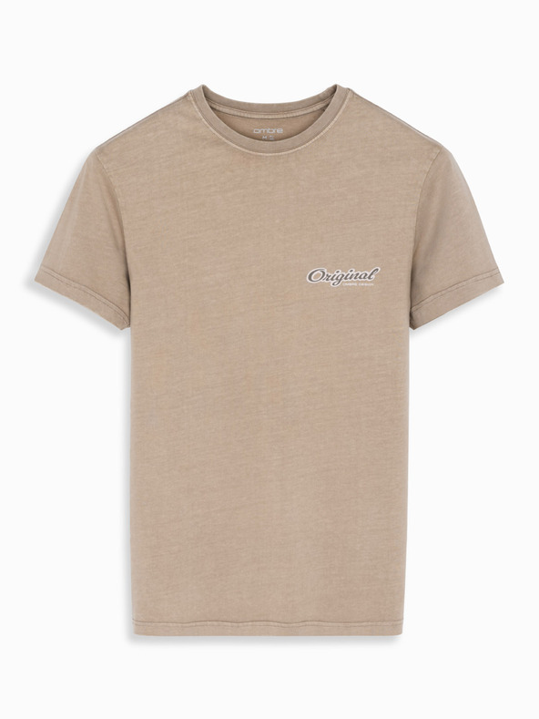 Ombre Clothing Bombažno majico s tiskom na prsih in hrbtu - temno bež