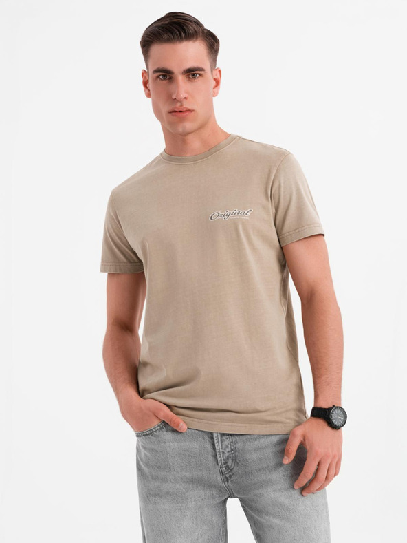 Ombre Clothing Bombažno majico s tiskom na prsih in hrbtu - temno bež