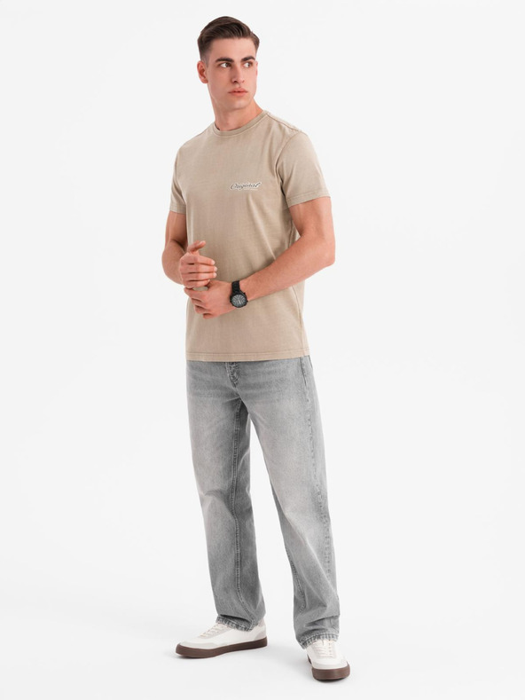 Ombre Clothing Bombažno majico s tiskom na prsih in hrbtu - temno bež