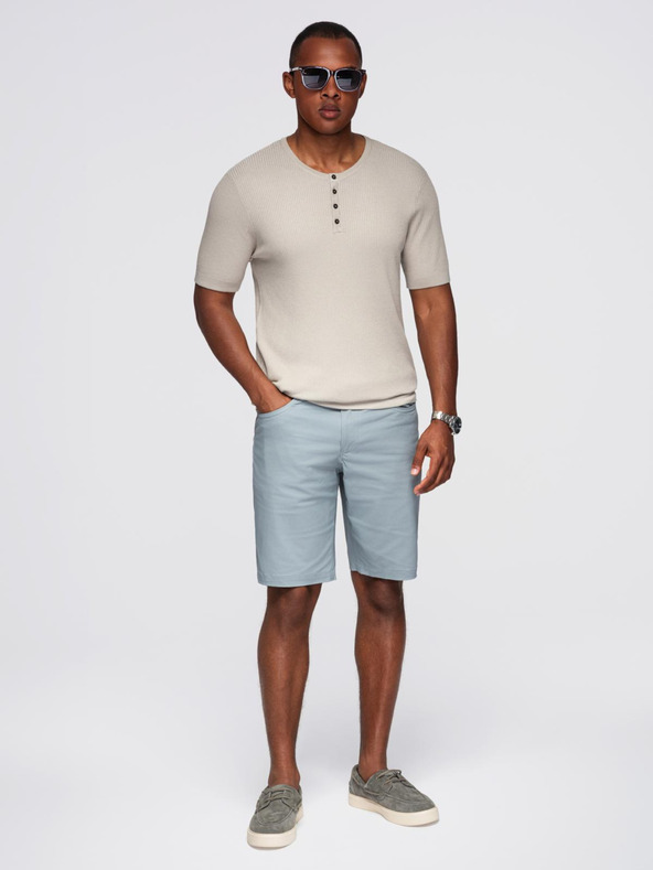 Ombre Clothing Moško pleteno majico z gumbi pri izrezu - svetlo sivo