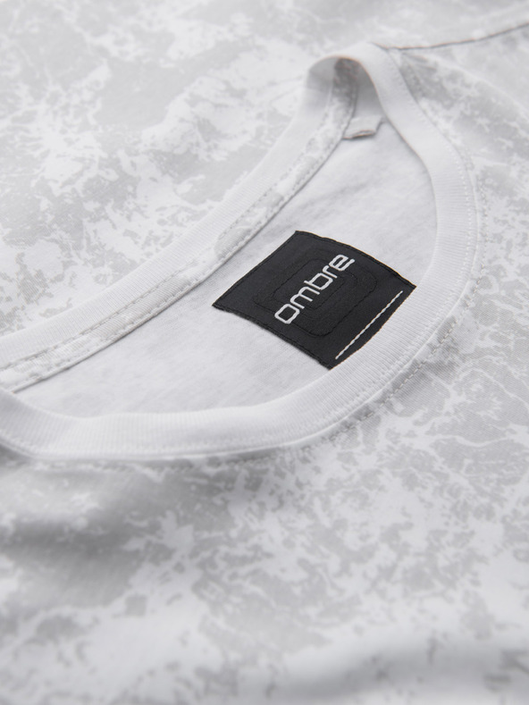 Ombre Clothing Moško vzorčasto bombažno majico s kratkimi rokavi - belo