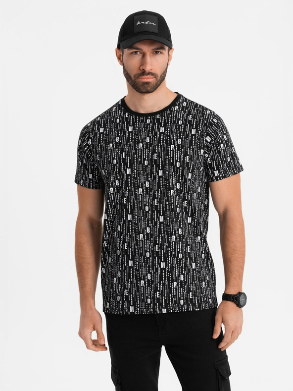 Ombre Clothing Bombažno majico s tiskom in okroglim izrezom - črno