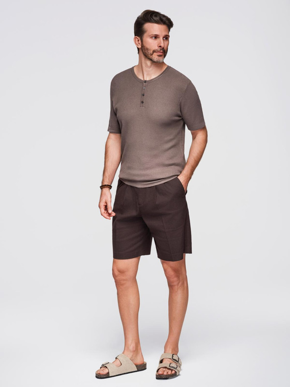 Ombre Clothing Moško pleteno majico z gumbi pri izrezu - sivo