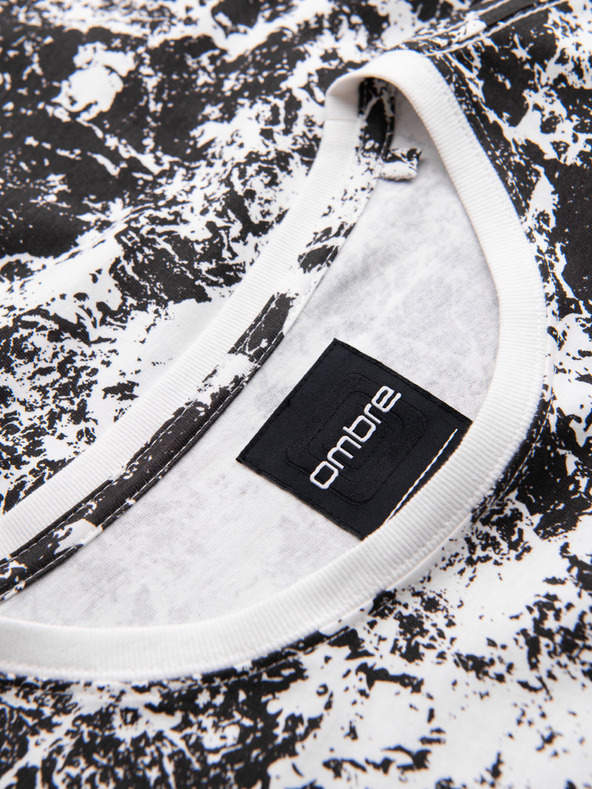 Ombre Clothing Moško vzorčasto bombažno majico s kratkimi rokavi - belo in črno