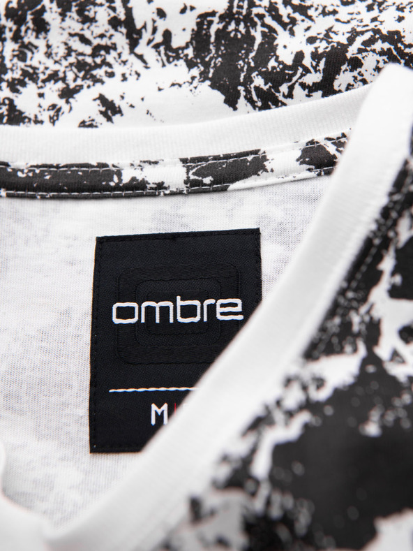 Ombre Clothing Moško vzorčasto bombažno majico s kratkimi rokavi - belo in črno