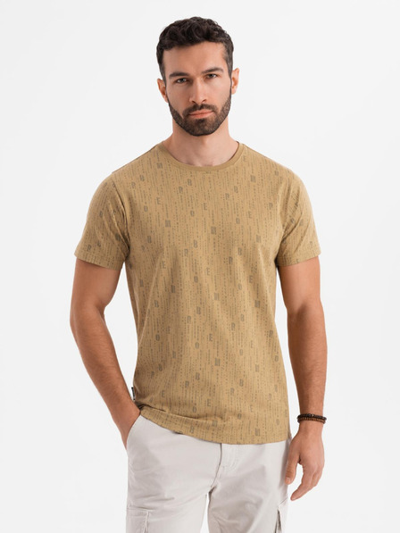 Ombre Clothing Bombažno majico s tiskom in okroglim izrezom - temno olivno zeleno