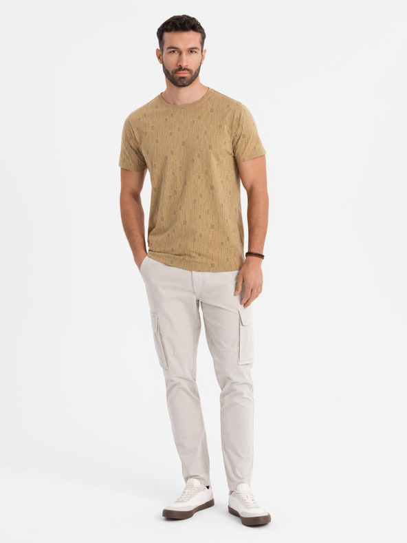 Ombre Clothing Bombažno majico s tiskom in okroglim izrezom - temno olivno zeleno