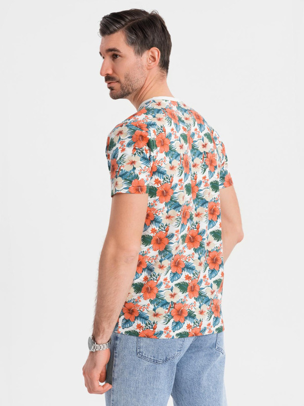 Ombre Clothing Moško bombažno majico s cvetličnim vzorcem in celostnim tiskom - belo