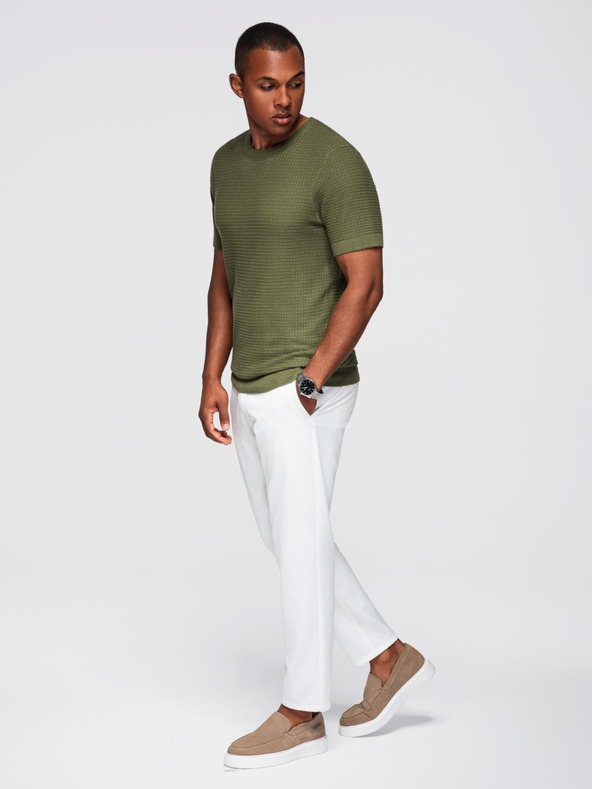 Ombre Clothing Moško strukturirano pleteno majico - olivno zeleno