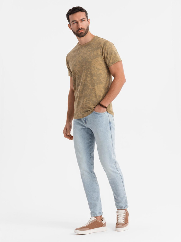 Ombre Clothing Moško vzorčasto bombažno majico s kratkimi rokavi - olivno zeleno