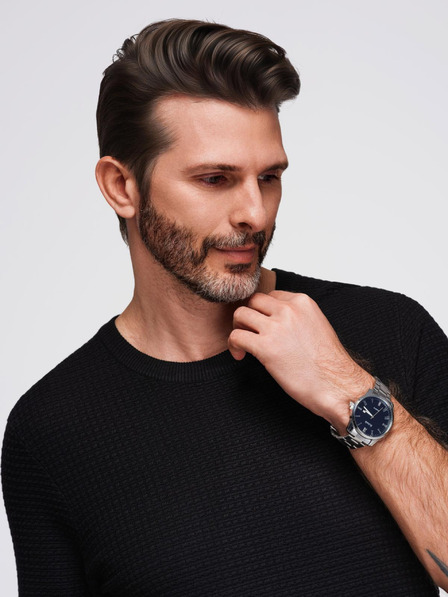 Ombre Clothing Moško strukturirano pleteno majico - črno