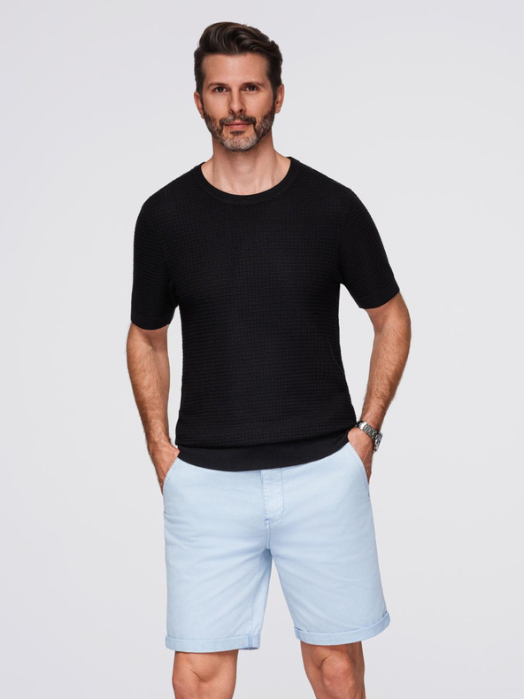 Ombre Clothing Moško strukturirano pleteno majico - črno