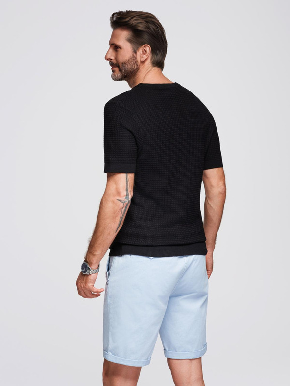 Ombre Clothing Moško strukturirano pleteno majico - črno