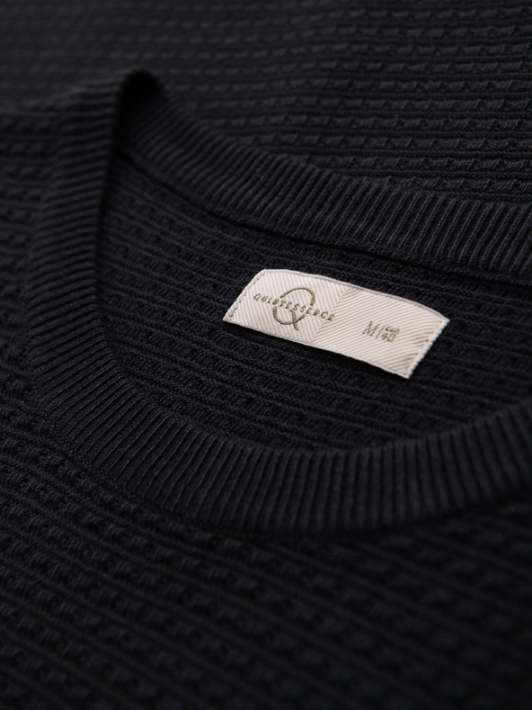 Ombre Clothing Moško strukturirano pleteno majico - črno