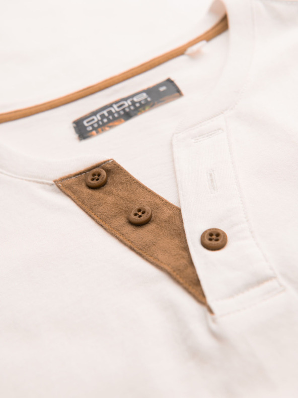 Ombre Clothing Moško majico z gumbi in semiš robom - belo