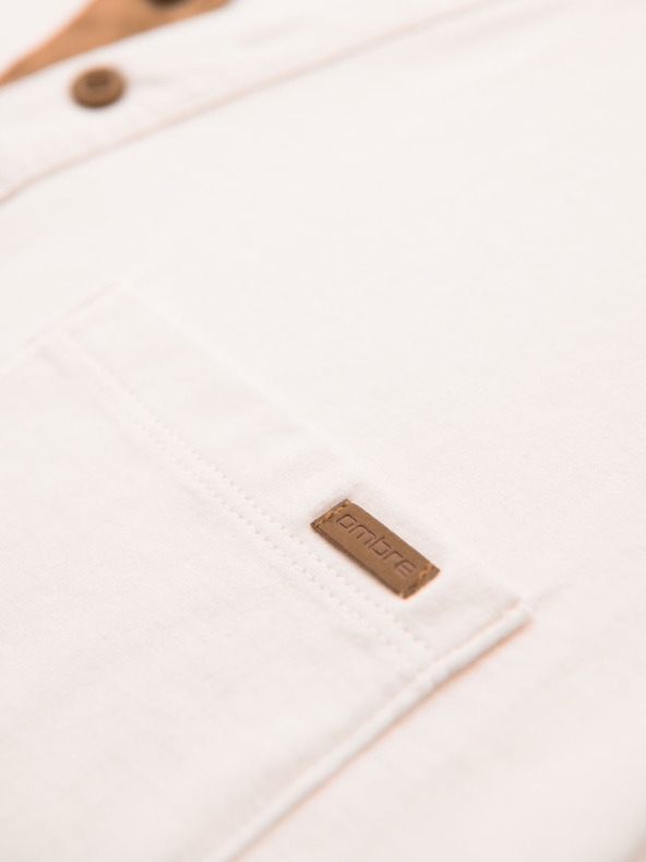 Ombre Clothing Moško majico z gumbi in semiš robom - belo