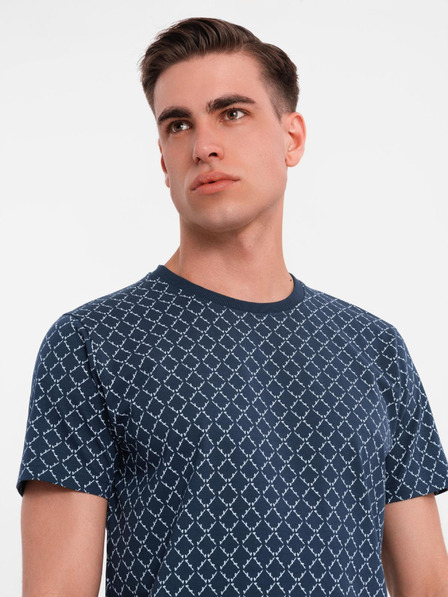 Ombre Clothing Moško pleteno majico s celostnim tiskom - temno modro