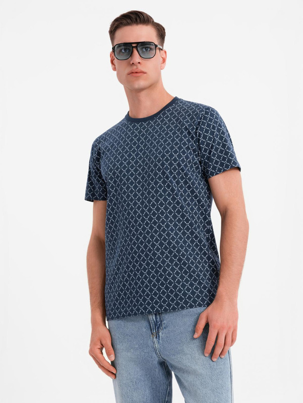 Ombre Clothing Moško pleteno majico s celostnim tiskom - temno modro