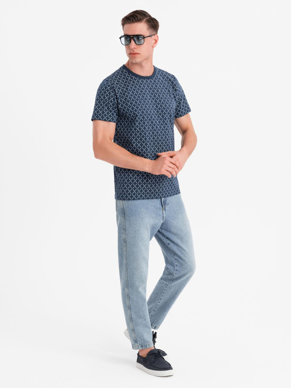 Ombre Clothing Moško pleteno majico s celostnim tiskom - temno modro