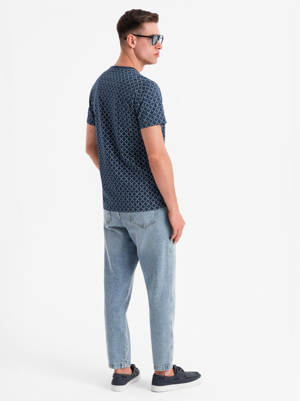 Ombre Clothing Moško pleteno majico s celostnim tiskom - temno modro