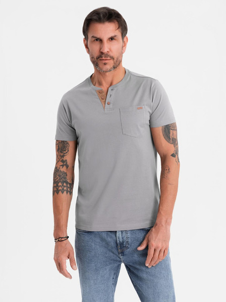 Ombre Clothing Moško majico z gumbi in semiš robom - sivo