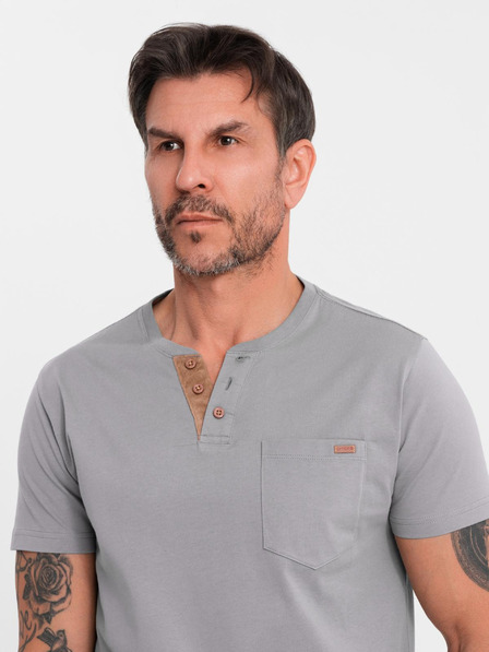 Ombre Clothing Moško majico z gumbi in semiš robom - sivo