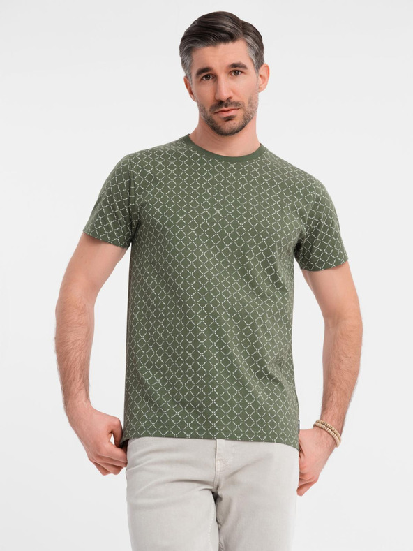 Ombre Clothing Moško pleteno majico s celostnim tiskom - olivno zeleno