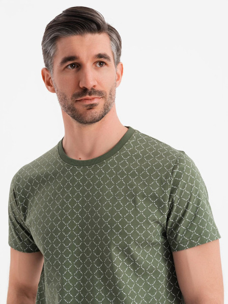 Ombre Clothing Moško pleteno majico s celostnim tiskom - olivno zeleno