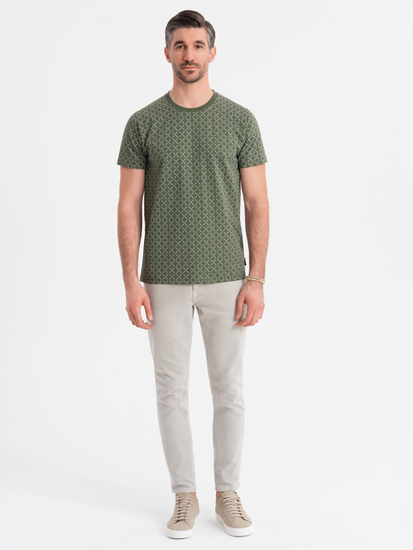 Ombre Clothing Moško pleteno majico s celostnim tiskom - olivno zeleno