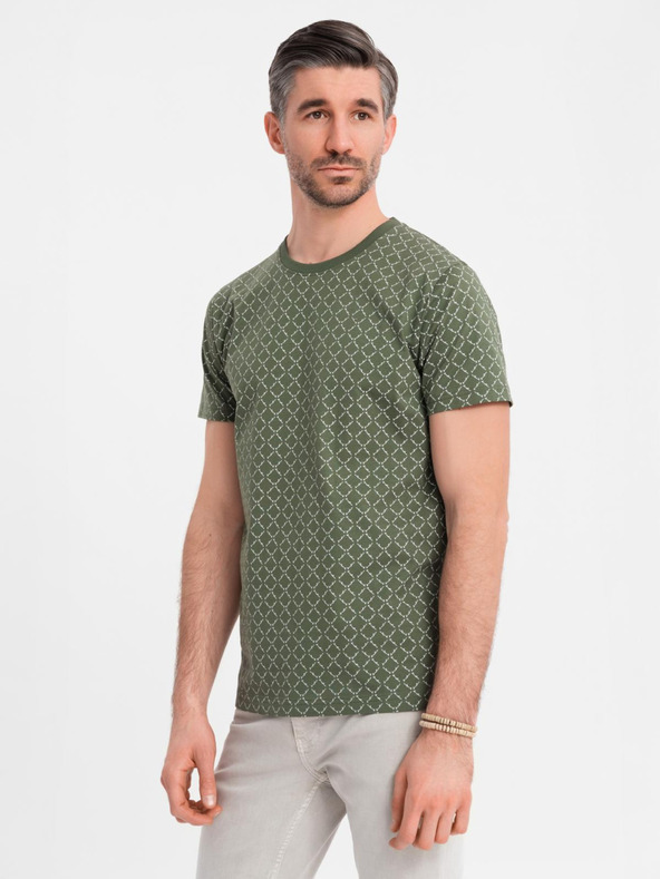 Ombre Clothing Moško pleteno majico s celostnim tiskom - olivno zeleno