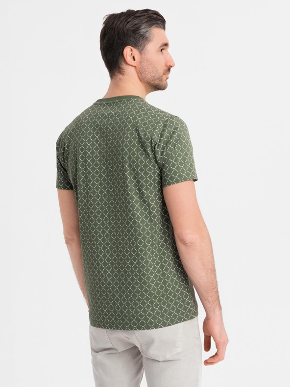 Ombre Clothing Moško pleteno majico s celostnim tiskom - olivno zeleno