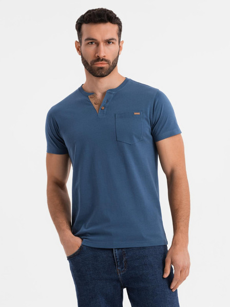 Ombre Clothing Moško majico z gumbi in semiš robom - temno modro