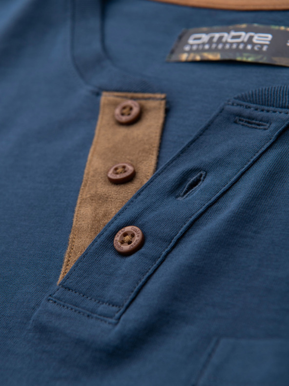 Ombre Clothing Moško majico z gumbi in semiš robom - temno modro