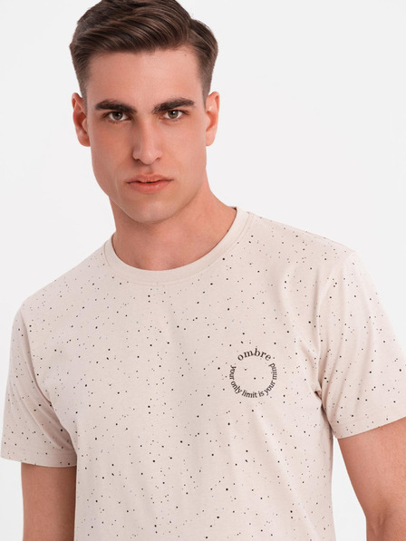 Ombre Clothing Moško bombažno majico s tiskom in okroglim izrezom - bež