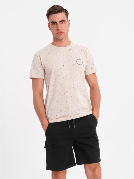 Ombre Clothing Moško bombažno majico s tiskom in okroglim izrezom - bež