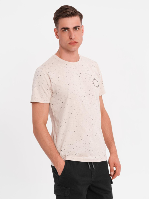 Ombre Clothing Moško bombažno majico s tiskom in okroglim izrezom - bež
