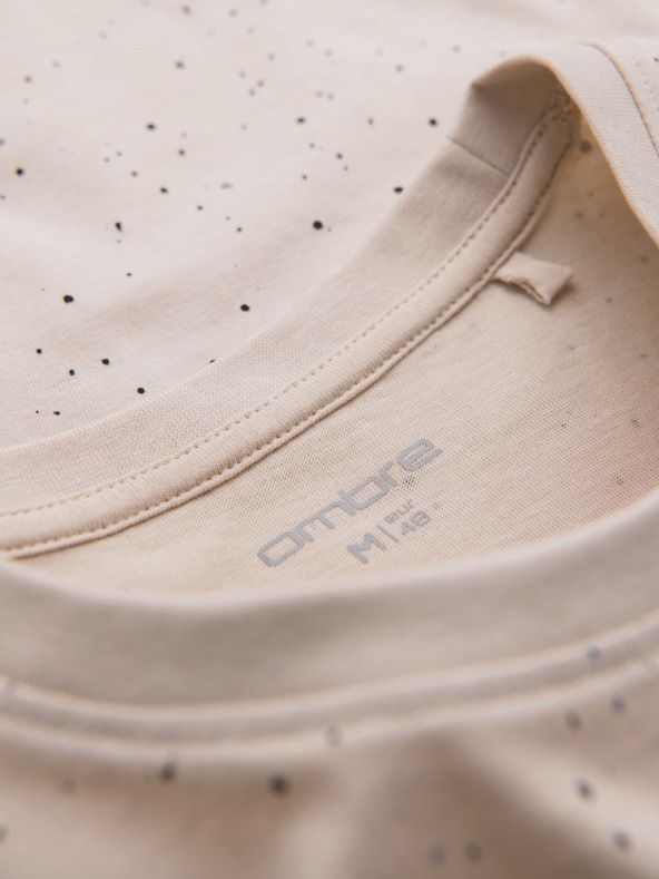 Ombre Clothing Moško bombažno majico s tiskom in okroglim izrezom - bež