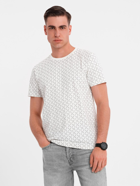 Ombre Clothing Moško pleteno majico s celostnim tiskom - belo